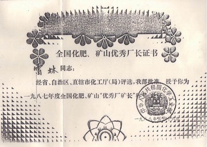 全国化肥优秀厂长—雷林 全国化肥优秀厂长—雷林
